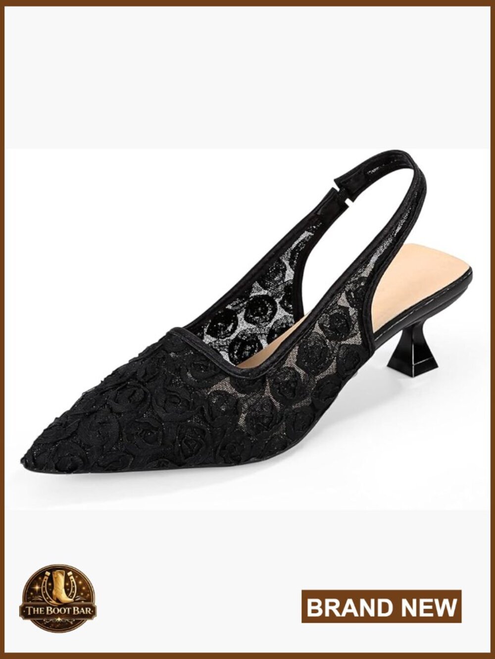 Lace Kitten Heel Sandals Slingback Pointed Toe Formal Wedding Party Shoes